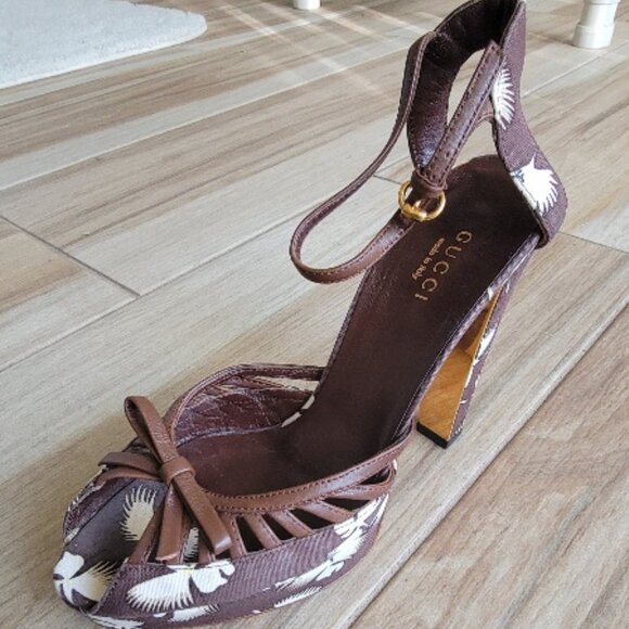 Gucci Floral Print Brown Platform Shoes Eur. 34C - Picture 5 of 16